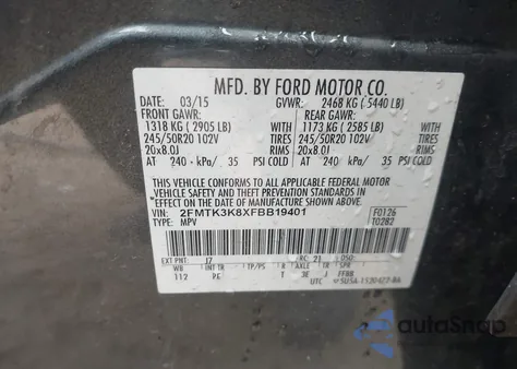 2015 Ford Edge Titanium from USA, damaged, VIN 2FMTK3K8XFBB19401